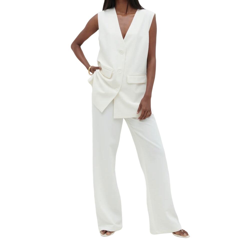 Pretty Lavish‎ Womens SZ 10 Harlee Straight Wide Leg Trousers Cream Loose causal